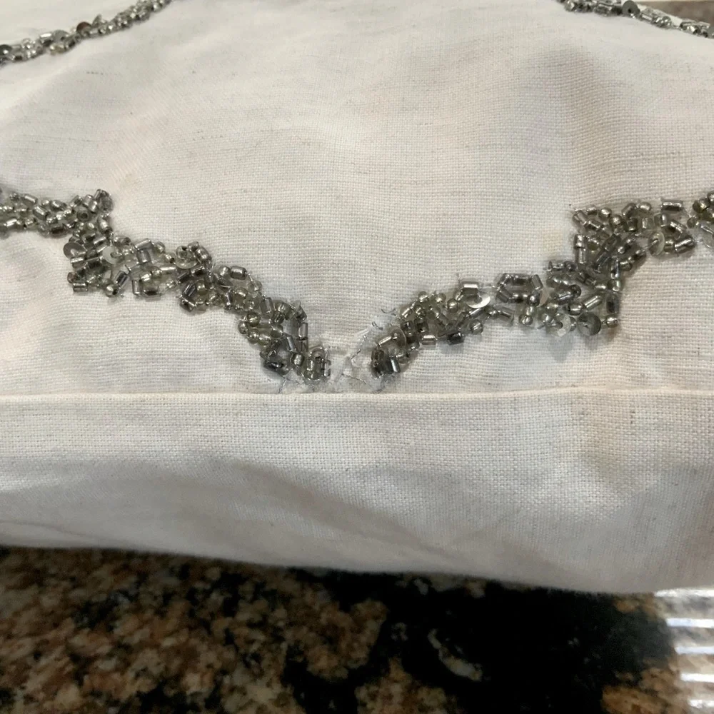 18X18”‎ Price reduced Pottery Barn Natural white and silver beaded pillow